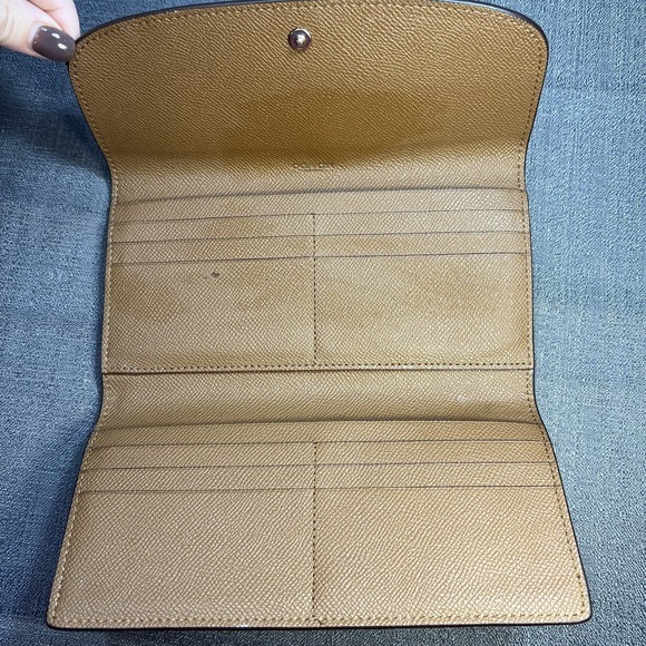 Coach Pebbled Leather Checkbook Credit Card Wallet Tri-fold Envelope Brown - Picture 6 of 13